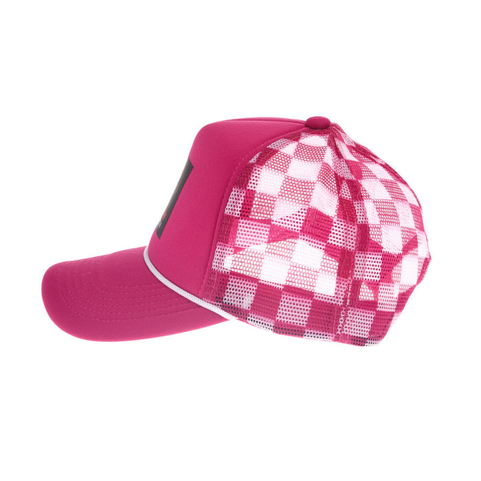 Saddle Grip White and Pink Checkered Trucker Cap
