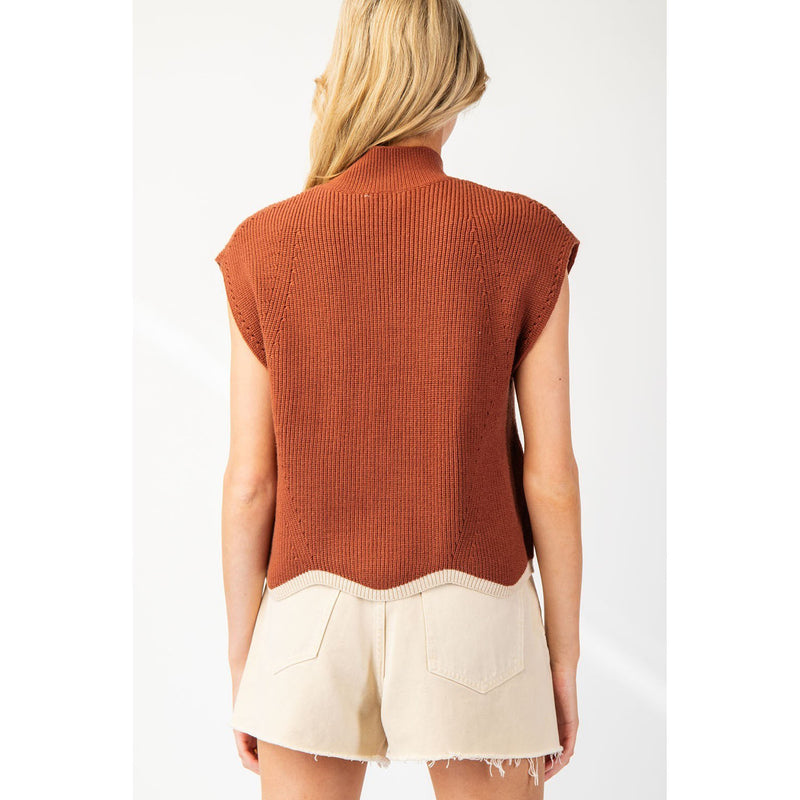 Ee Some Women's Mock Neck Scalloped Sweater