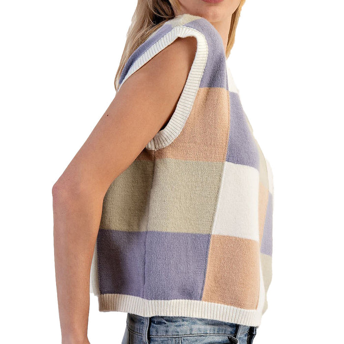 Ee Some Women's Sage Brze Check Sleeveless Sweater