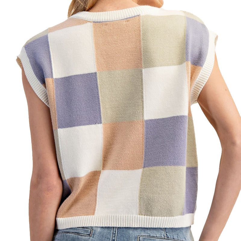 Ee Some Women's Sage Brze Check Sleeveless Sweater