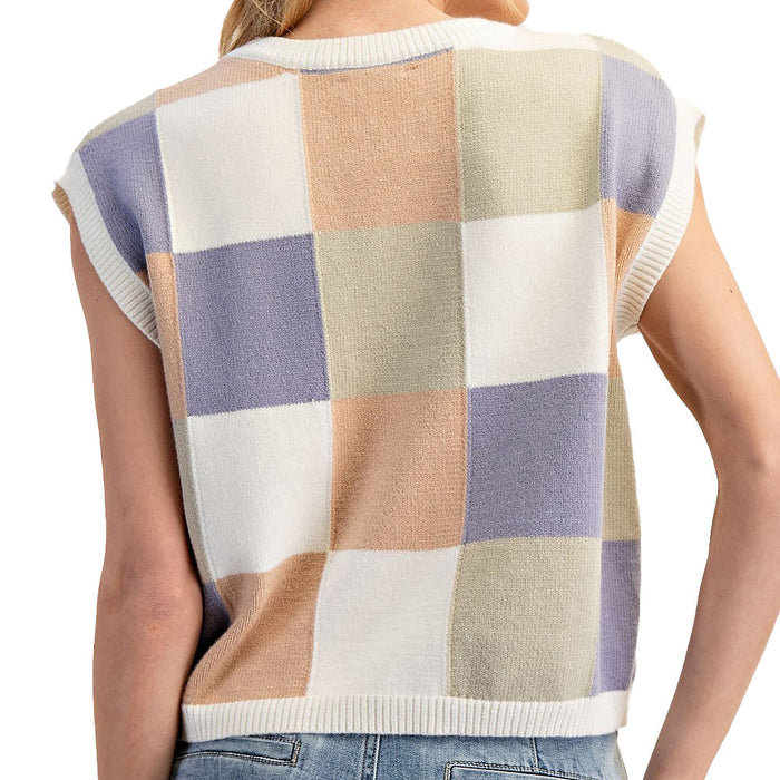 Ee Some Women's Sage Brze Check Sleeveless Sweater