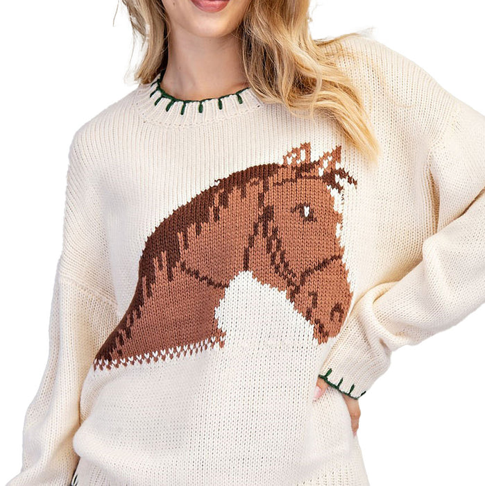 Ee Some Women's Sand Horse Front Sweater
