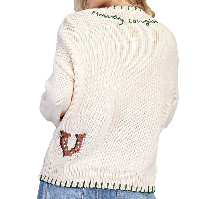 Ee Some Women's Sand Horse Front Sweater