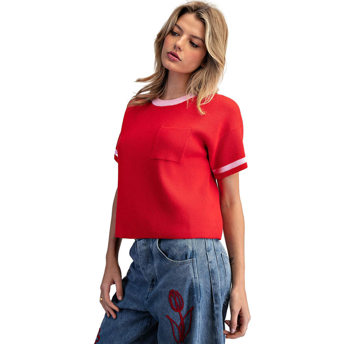 Ee Some Women's Tomato Contrast Knit Top