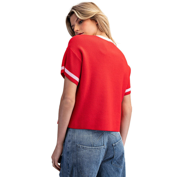 Ee Some Women's Tomato Contrast Knit Top