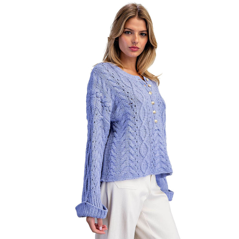 Ee Some Women's Denim Cable Knit Sweater