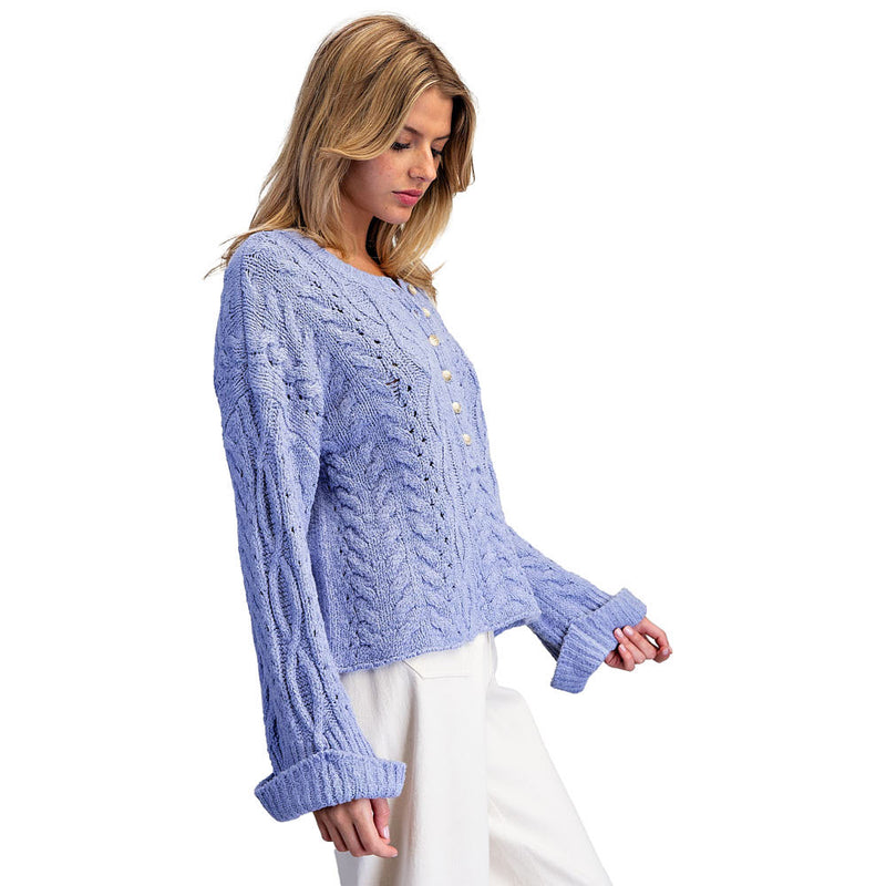 Ee Some Women's Denim Cable Knit Sweater