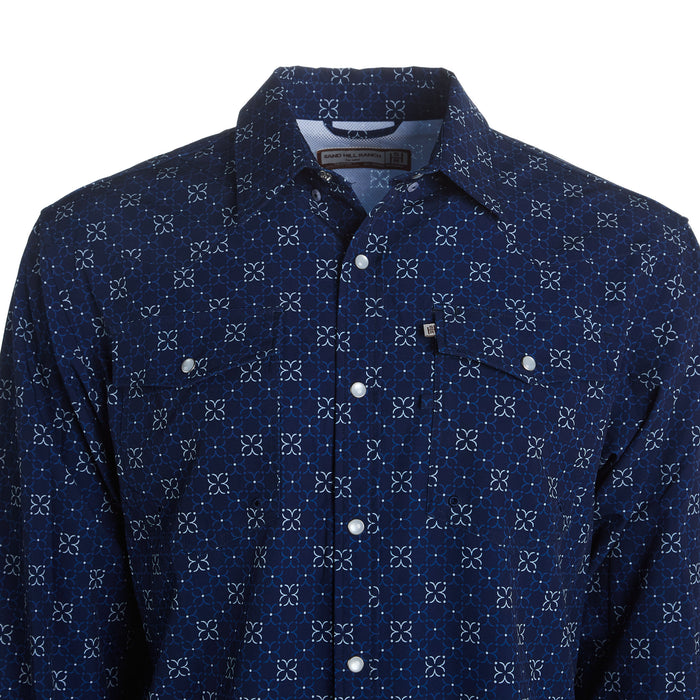 Brandcowboy Mens Sandhil Ranch Navy Print Long Sleeve Pearl Snap Shirt