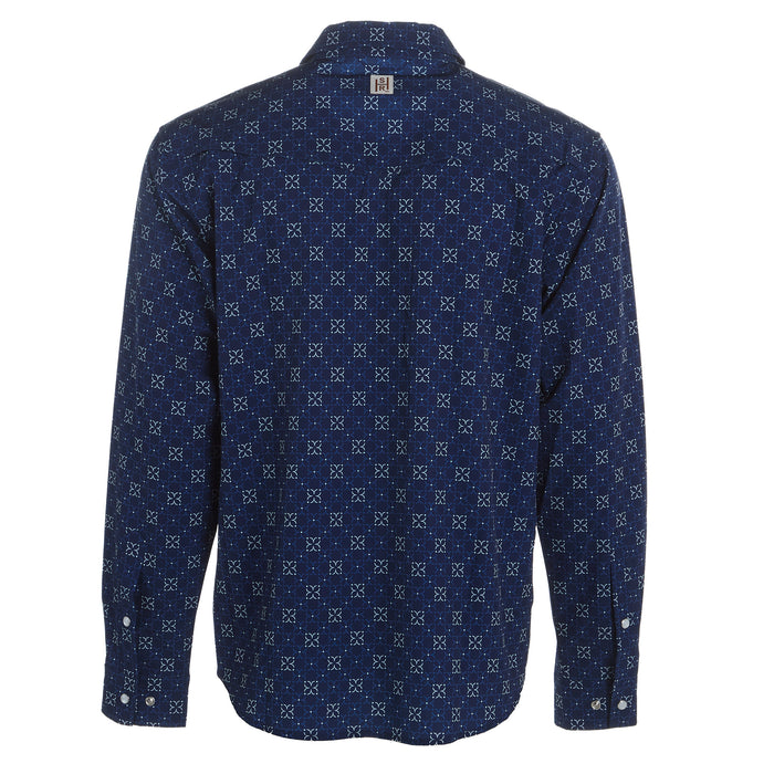 Brandcowboy Mens Sandhil Ranch Navy Print Long Sleeve Pearl Snap Shirt