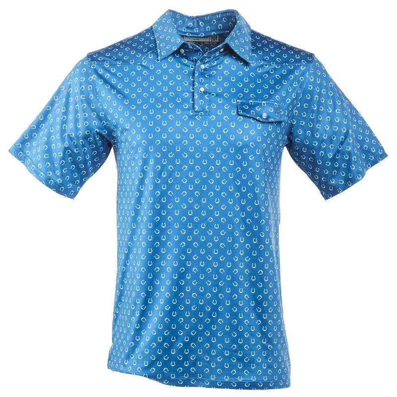Sand Hill Ranch Mens Blue/White Horseshoe Pearl Snap Polo