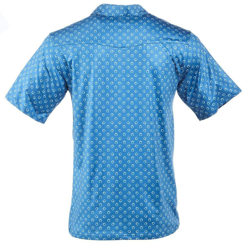 Sand Hill Ranch Mens Blue/White Horseshoe Pearl Snap Polo