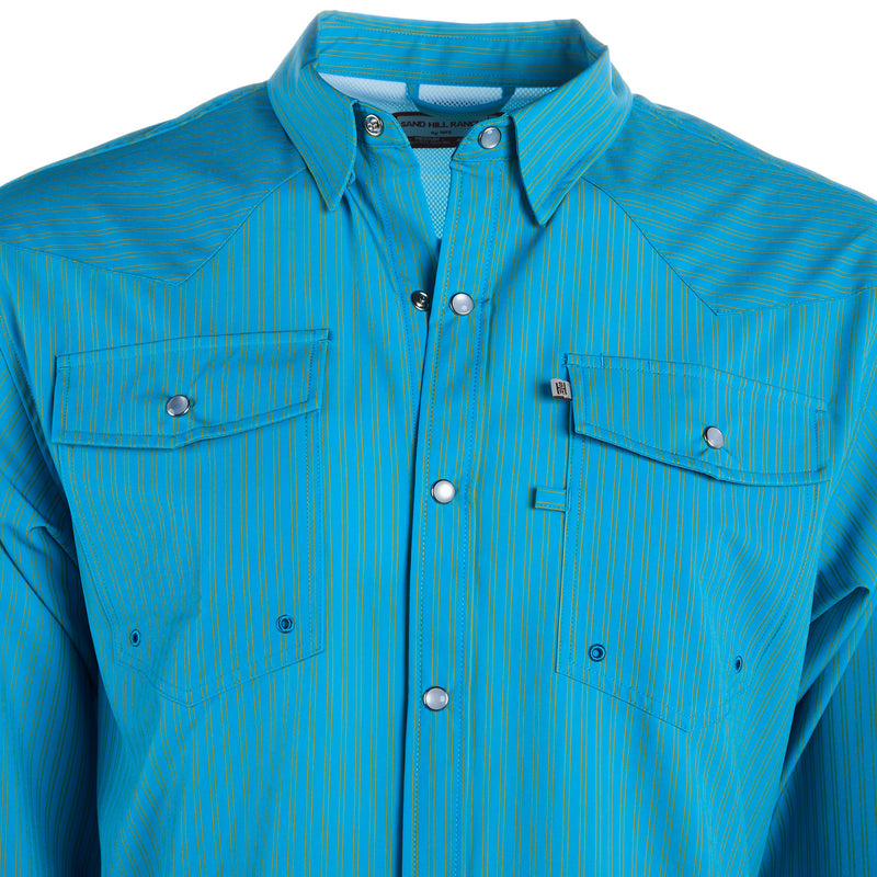 Sand Hill Ranch Men's Blue and Gold Stripe Snap Shirt