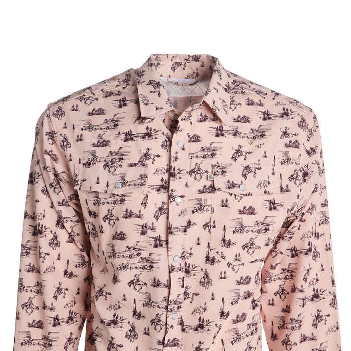 Brandcowboy Mens Sandhill Ranch Cream Western Print Long Sleeve Pearl Snap Shirt
