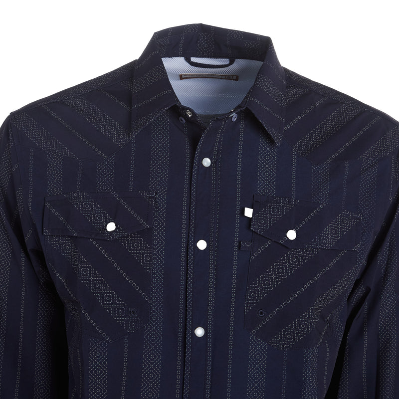 Brandcowboy Mens Sandhill Ranch Navy Stripe Long Sleeve Pearl Snap Shirt
