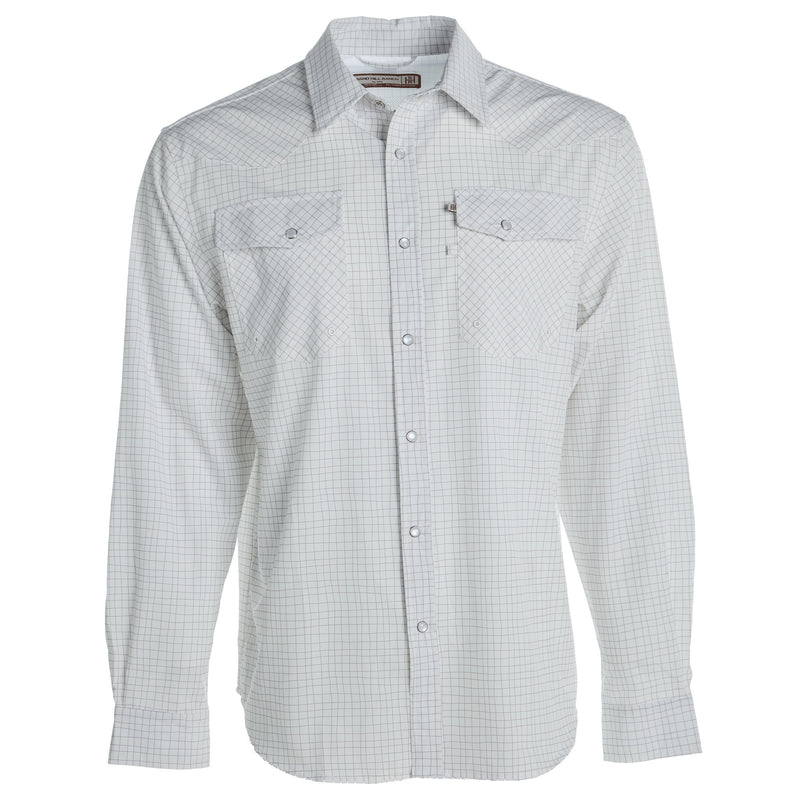 Brandcowboy Mens Sandhill Ranch White Grid Print Long Sleeve Pearl Snap Shirt