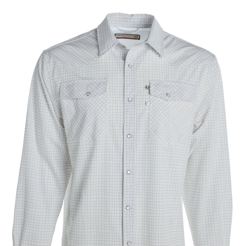 Brandcowboy Mens Sandhill Ranch White Grid Print Long Sleeve Pearl Snap Shirt
