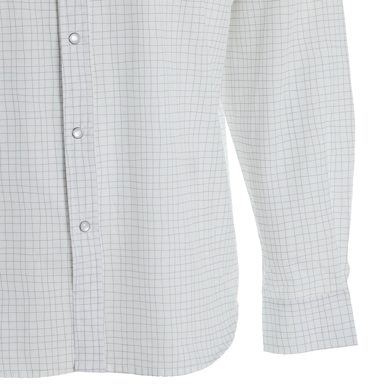Brandcowboy Mens Sandhill Ranch White Grid Print Long Sleeve Pearl Snap Shirt