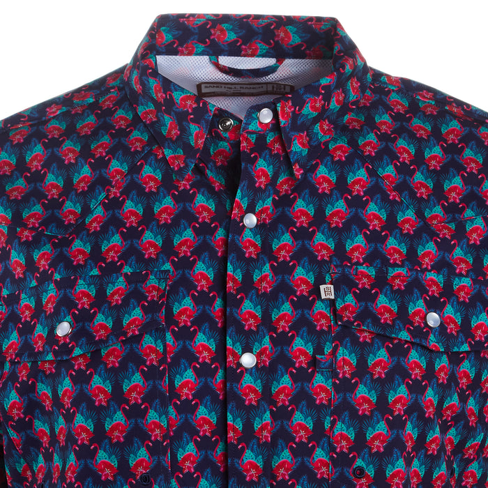 Sandhill Ranch Men's Short Sleeve Flamingo Print Snap Shirt