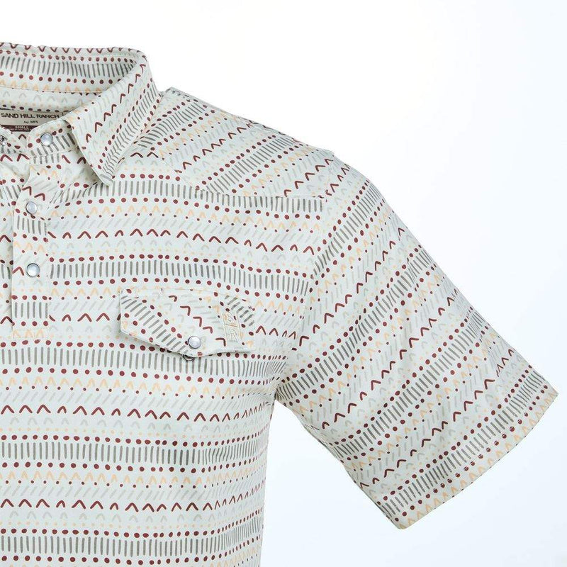 Sandhill Ranch Mens Geo Print Stripe Pearl Snap Polo