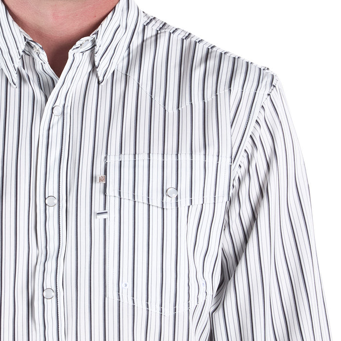 mens black and white striped dress shirt long sleeve Sand Hill Ranch Men's Black Stripe Vented Long Sleeve Snap Shirt
