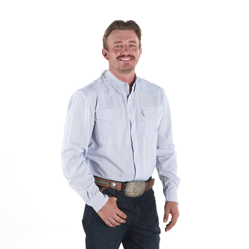 Sand Hill Ranch Men's Blue Pinstripe Long Sleeve Snap Shirt