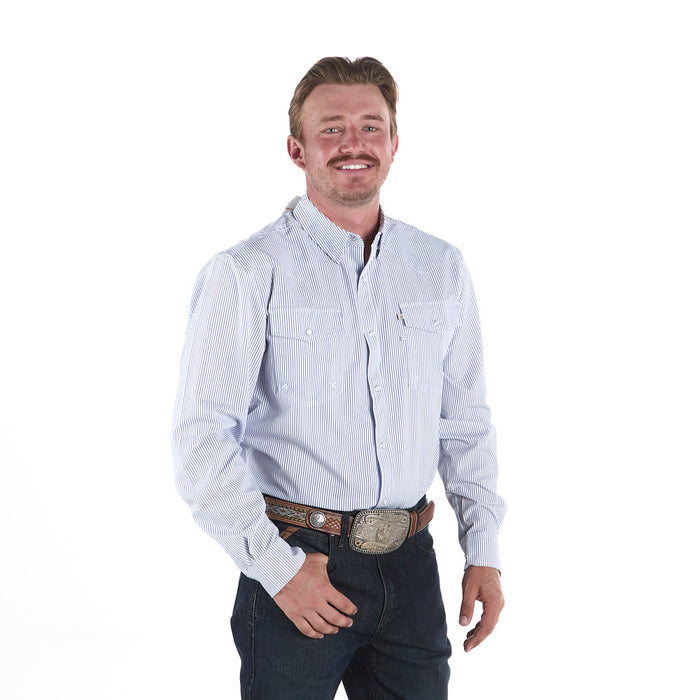 Sand Hill Ranch Men's Blue Pinstripe Long Sleeve Snap Shirt