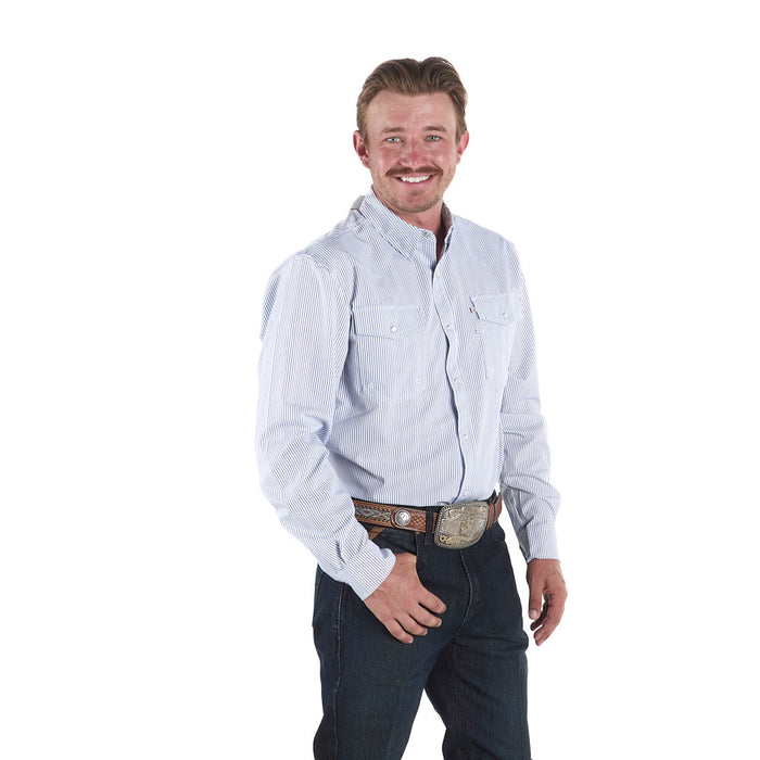 Sand Hill Ranch Men's Blue Pinstripe Long Sleeve Snap Shirt