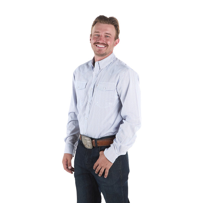 Sand Hill Ranch Men's Blue Pinstripe Long Sleeve Snap Shirt