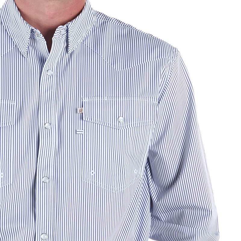 Sand Hill Ranch Men's Blue Pinstripe Long Sleeve Snap Shirt