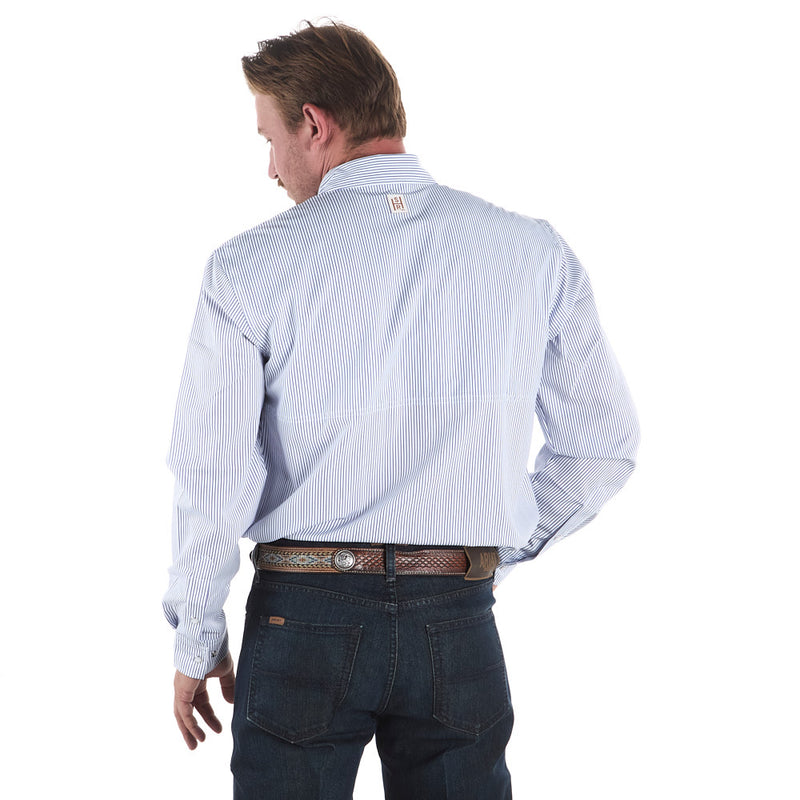 Sand Hill Ranch Men's Blue Pinstripe Long Sleeve Snap Shirt