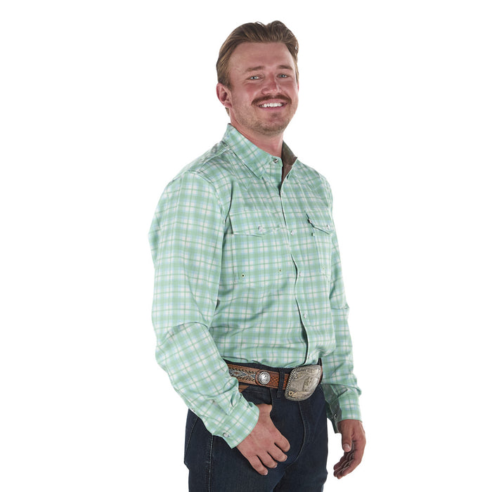 Sand Hill Ranch Men's Green Gingham Vented Long Sleeve Snap Shirt