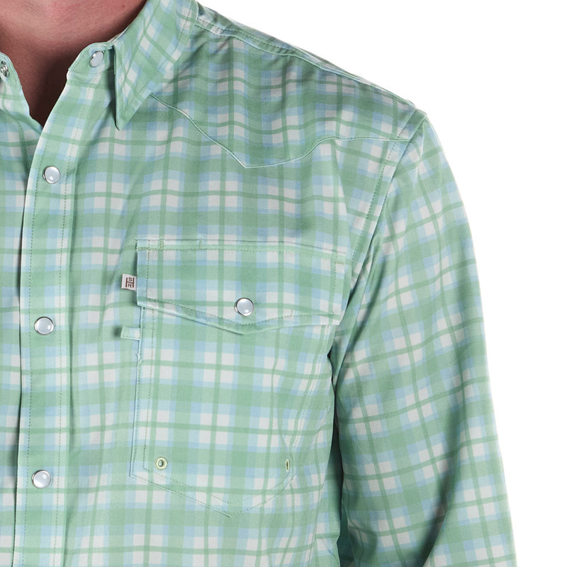 Sand Hill Ranch Men's Green Gingham Vented Long Sleeve Snap Shirt