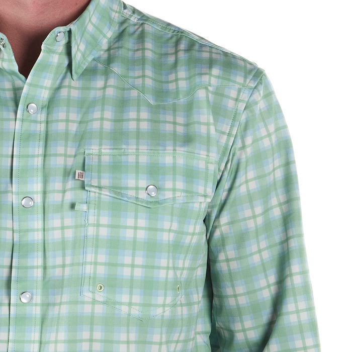 Sand Hill Ranch Men's Green Gingham Vented Long Sleeve Snap Shirt