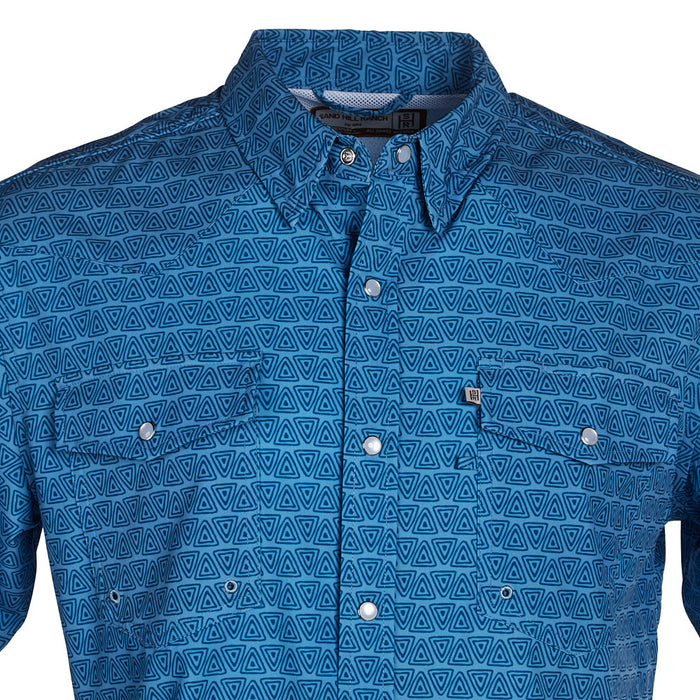 Sand Hill Ranch Men's Blue Triangles Short Sleeve Snap Shirt