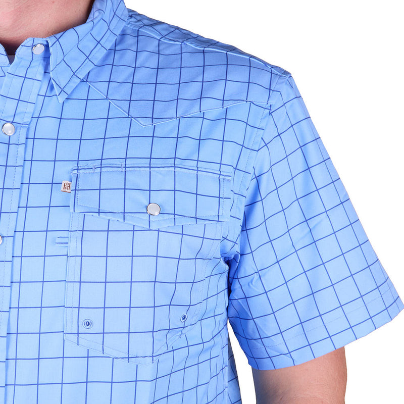 Brandcowboy Men's Blue Window Pane Short Sleeve Snap Shirt
