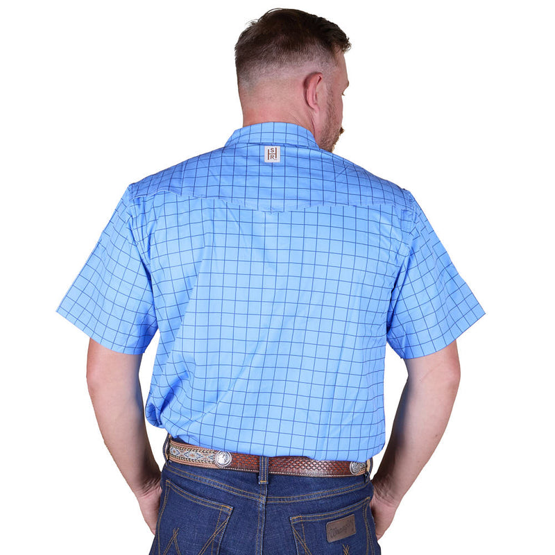 Brandcowboy Men's Blue Window Pane Short Sleeve Snap Shirt