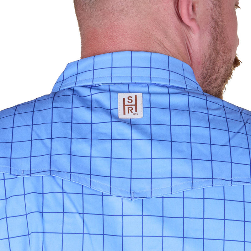 Brandcowboy Men's Blue Window Pane Short Sleeve Snap Shirt