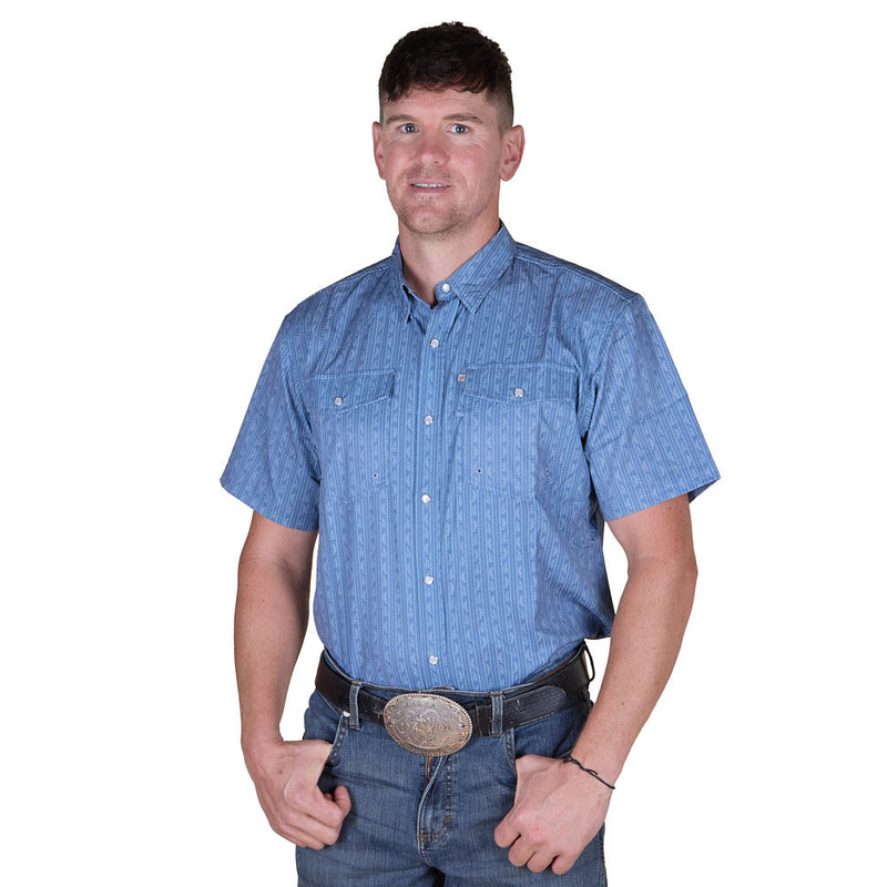 Sand Hill Ranch Men's Blue Wallpaper Short Sleeve Snap Shirt