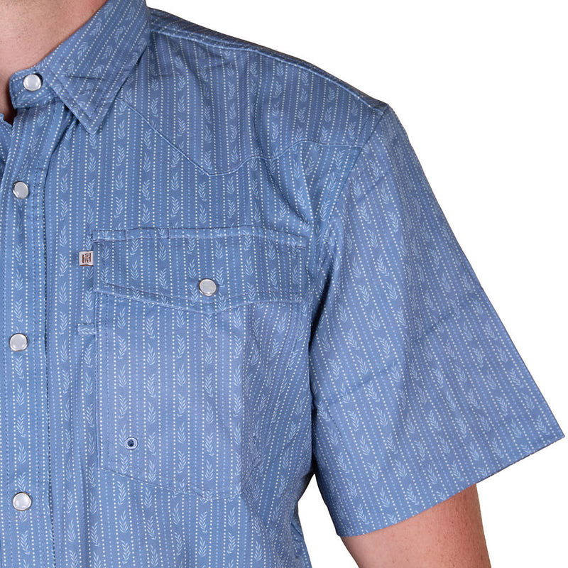 Sand Hill Ranch Men's Blue Wallpaper Short Sleeve Snap Shirt