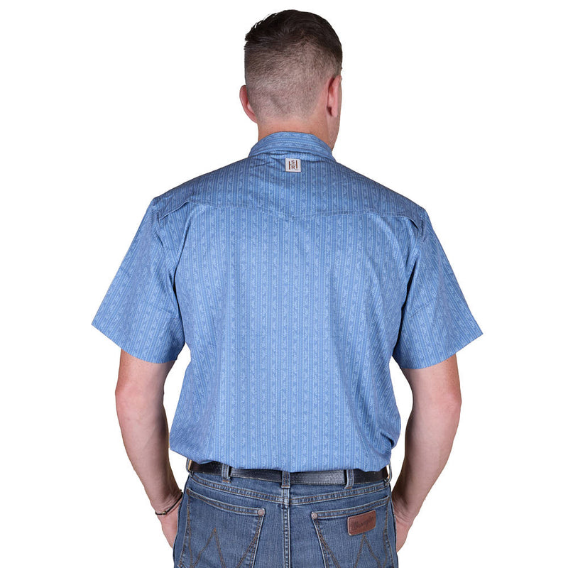 Sand Hill Ranch Men's Blue Wallpaper Short Sleeve Snap Shirt