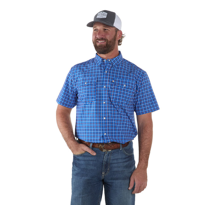 Sand Hill Ranch Men's Blue Grid Print Short Sleeve Snap Shirt