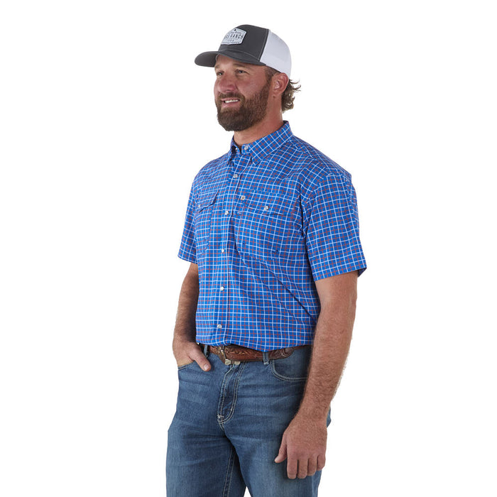 Sand Hill Ranch Men's Blue Grid Print Short Sleeve Snap Shirt