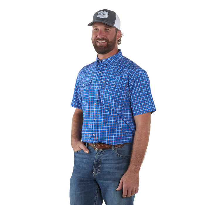 Sand Hill Ranch Men's Blue Grid Print Short Sleeve Snap Shirt