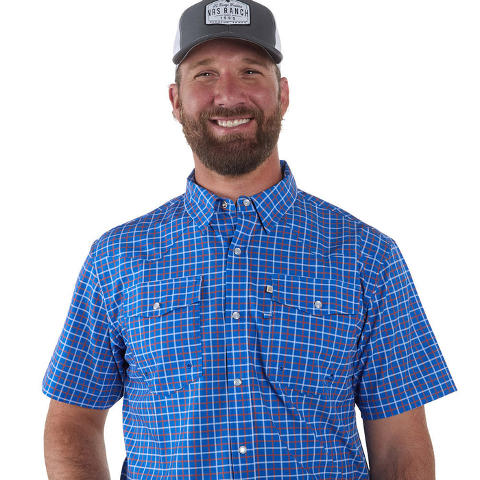 Sand Hill Ranch Men's Blue Grid Print Short Sleeve Snap Shirt