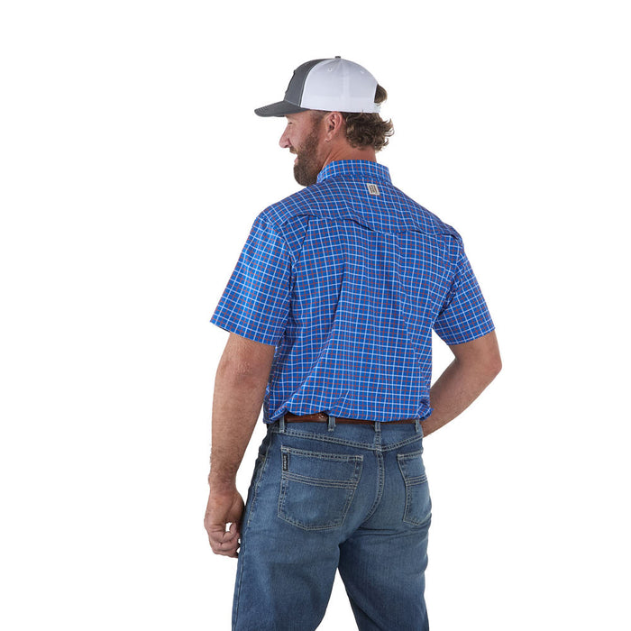 Sand Hill Ranch Men's Blue Grid Print Short Sleeve Snap Shirt