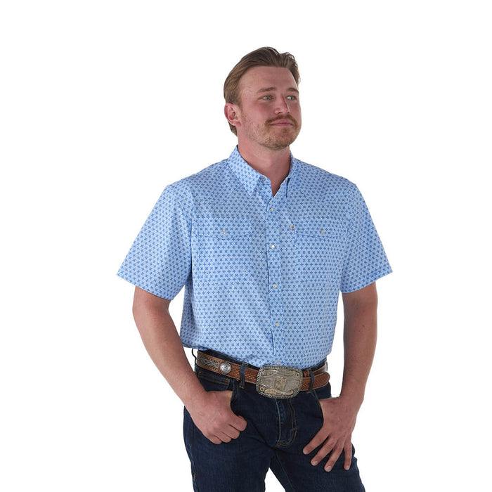 Sand Hill Ranch Men's Blue Two Tone Outdoor Performance Short Sleeve Snap Shirt