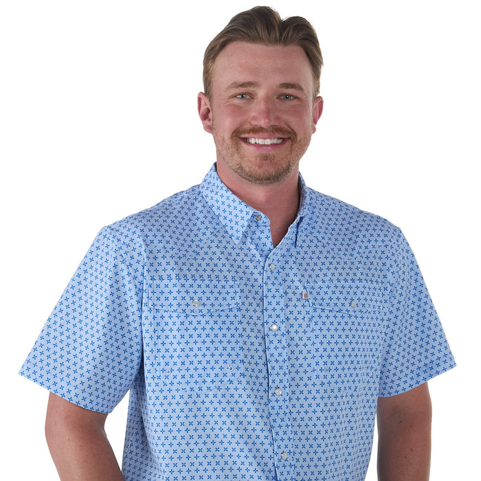 Sand Hill Ranch Men's Blue Two Tone Outdoor Performance Short Sleeve Snap Shirt