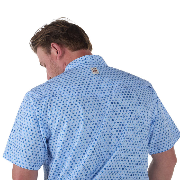 Sand Hill Ranch Men's Blue Two Tone Outdoor Performance Short Sleeve Snap Shirt