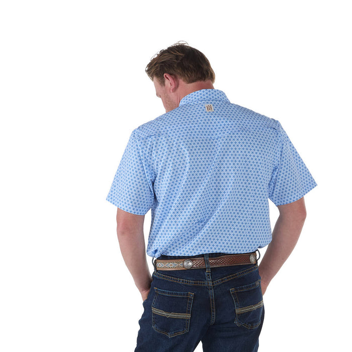 Sand Hill Ranch Men's Blue Two Tone Outdoor Performance Short Sleeve Snap Shirt