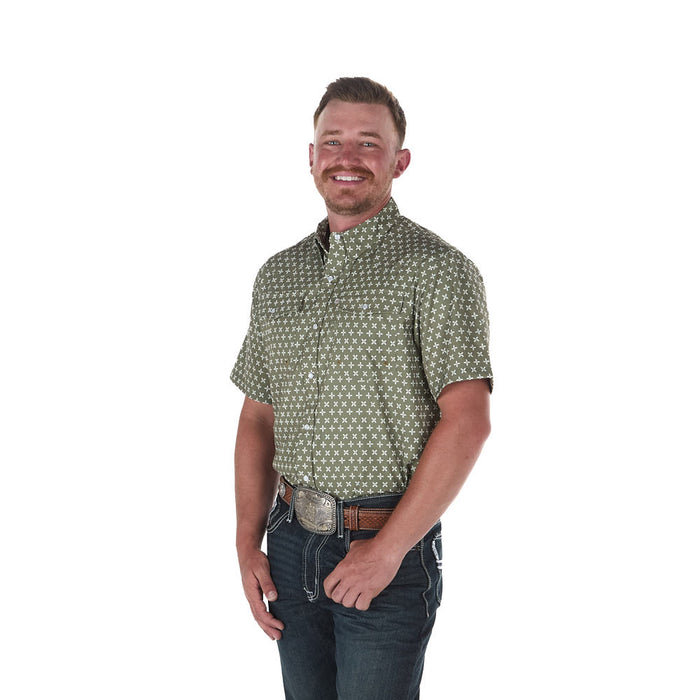 Sand Hill Ranch Men's Sage Stars Outdoor Performance Short Sleeve Snap Shirt
